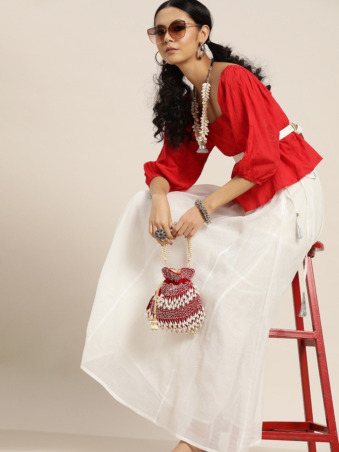 Women's White Zari Tassels Anarkali Skirt - SHAE