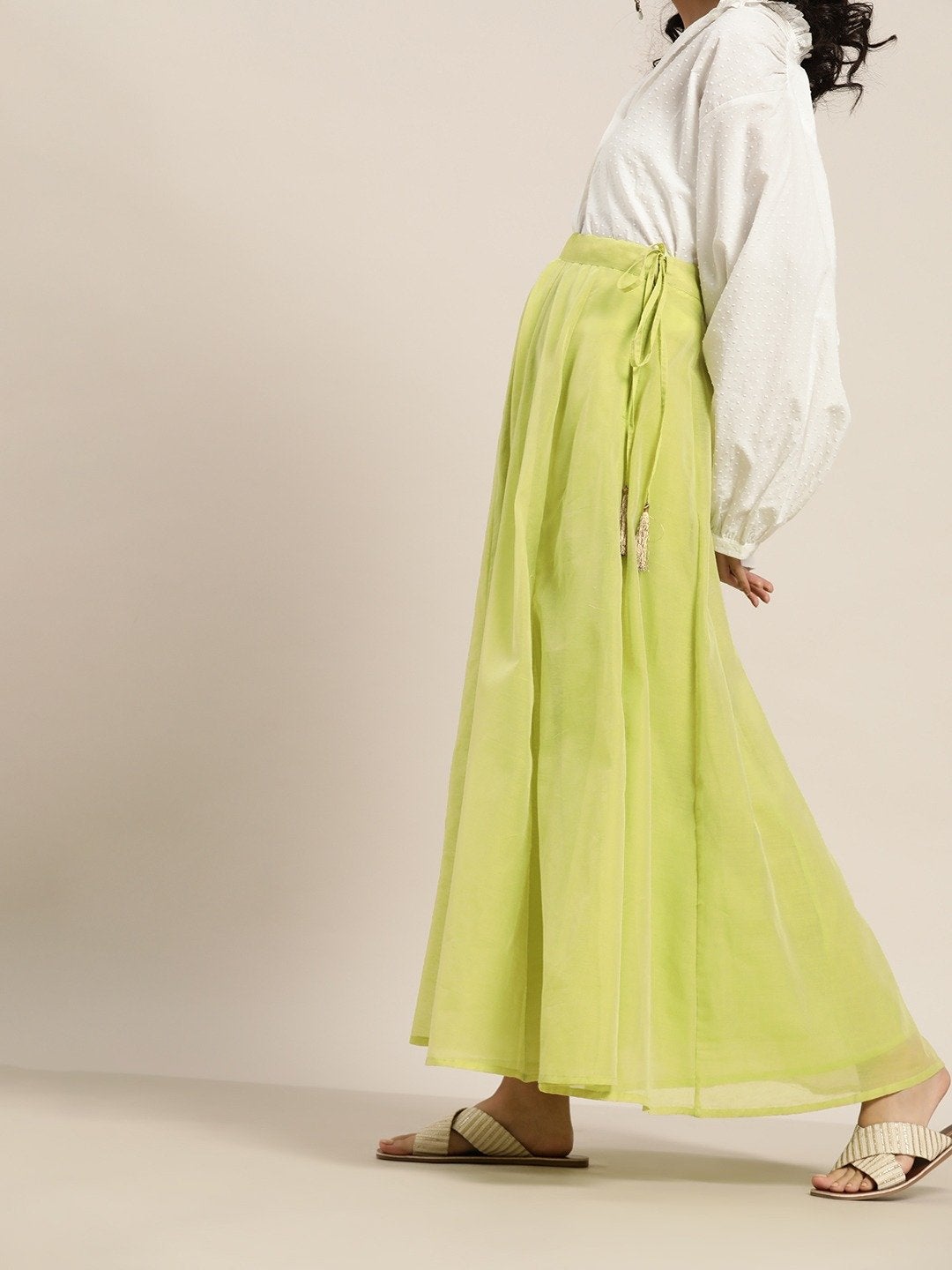 Women's Green Zari Tassels Anarkali Skirt - SHAE