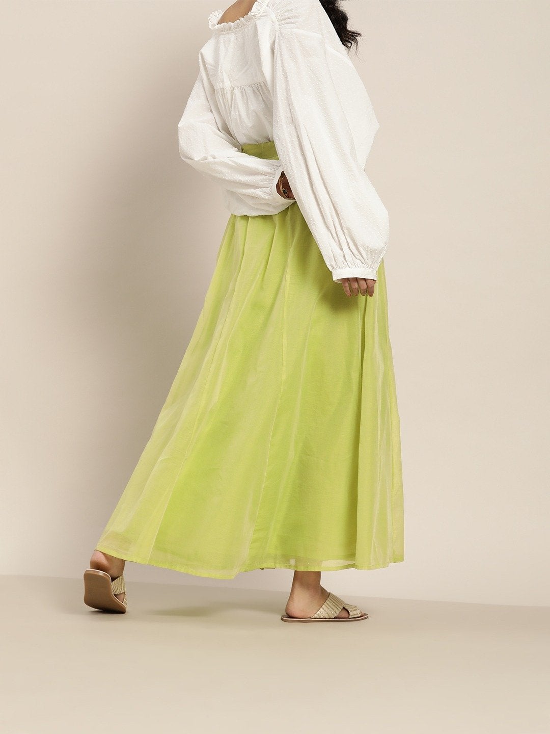Women's Green Zari Tassels Anarkali Skirt - SHAE