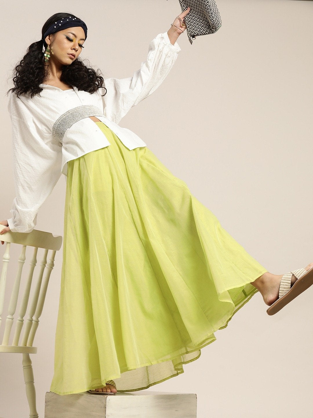 Women's Green Zari Tassels Anarkali Skirt - SHAE