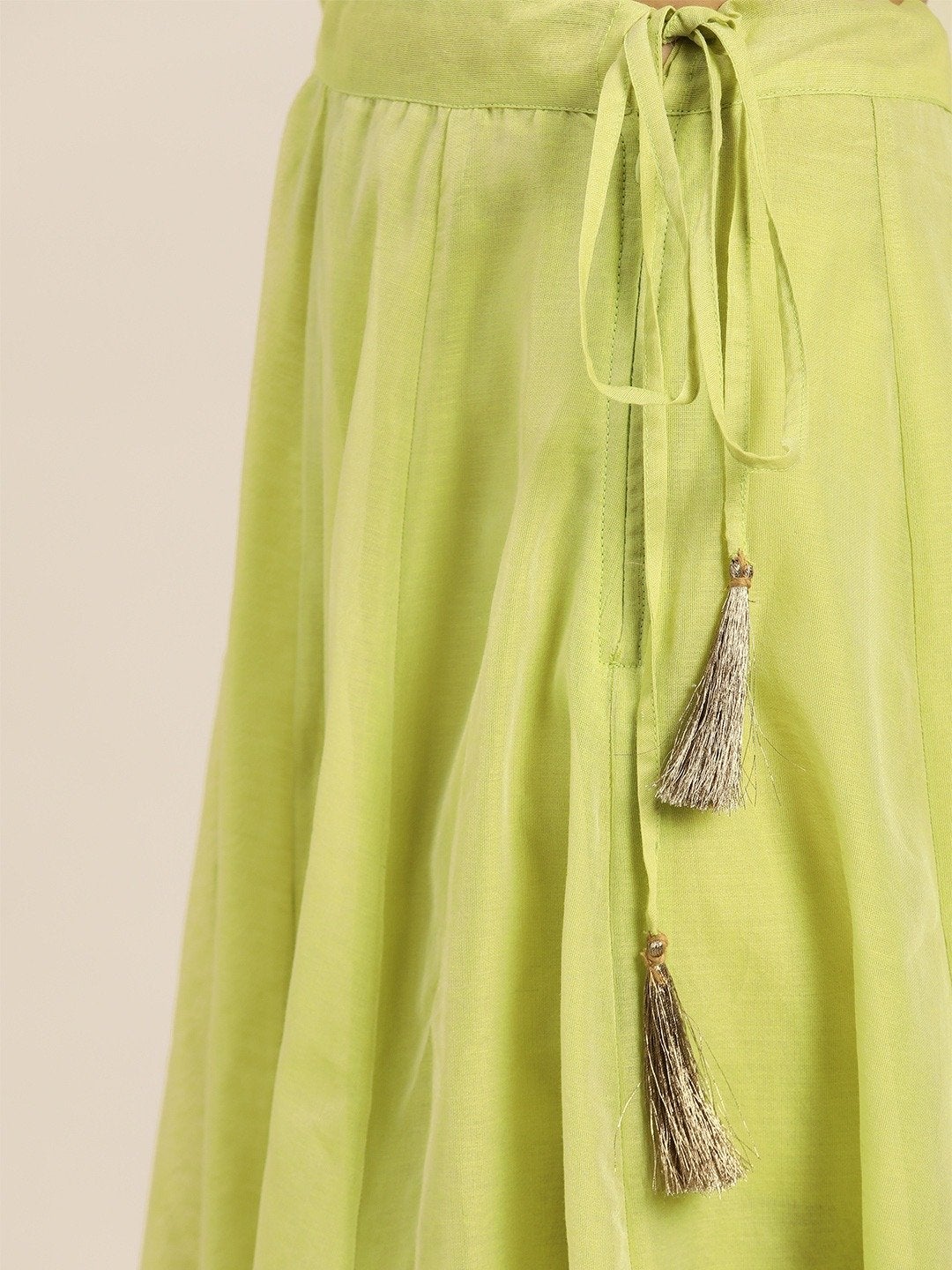 Women's Green Zari Tassels Anarkali Skirt - SHAE