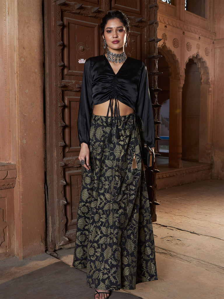 Women's Black Brocade Jacquard Anarkali Skirt