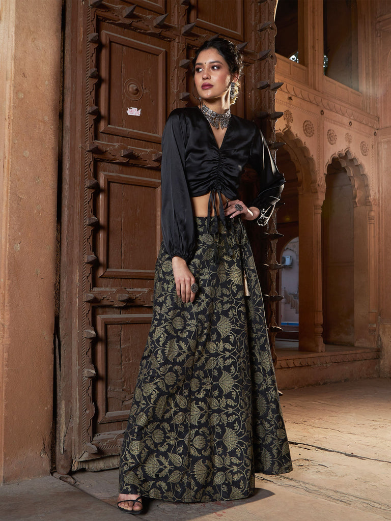 Women's Black Brocade Jacquard Anarkali Skirt