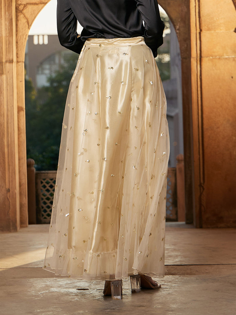 Women's Gold Tulle Sequin Anarkali Skirt