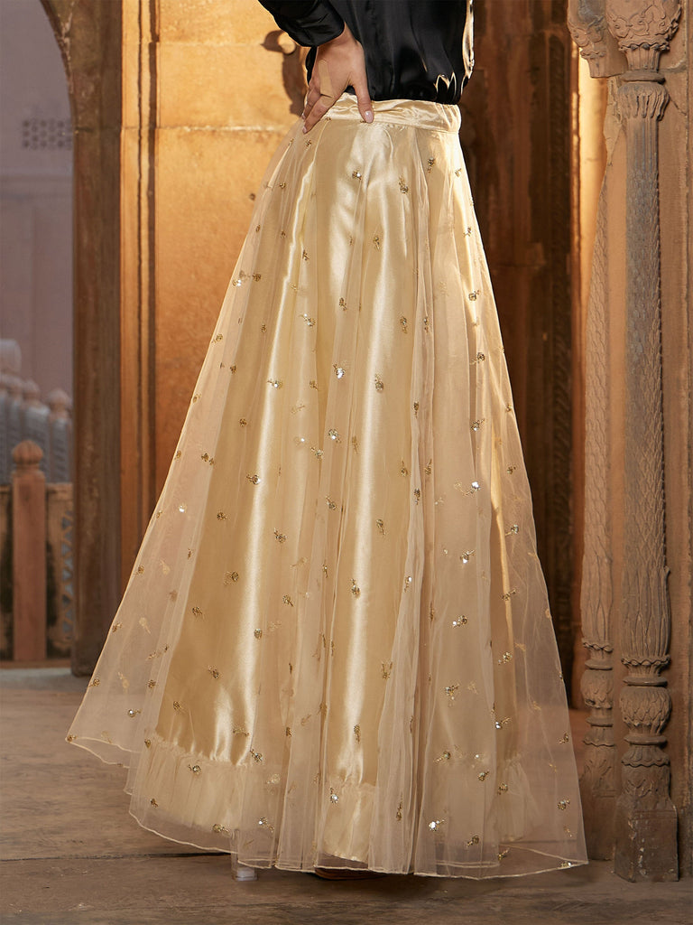 Women's Gold Tulle Sequin Anarkali Skirt