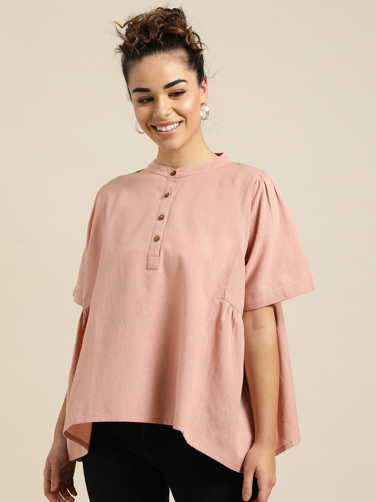 Women's Baked Pink Kimono Sleeve Boxy Top