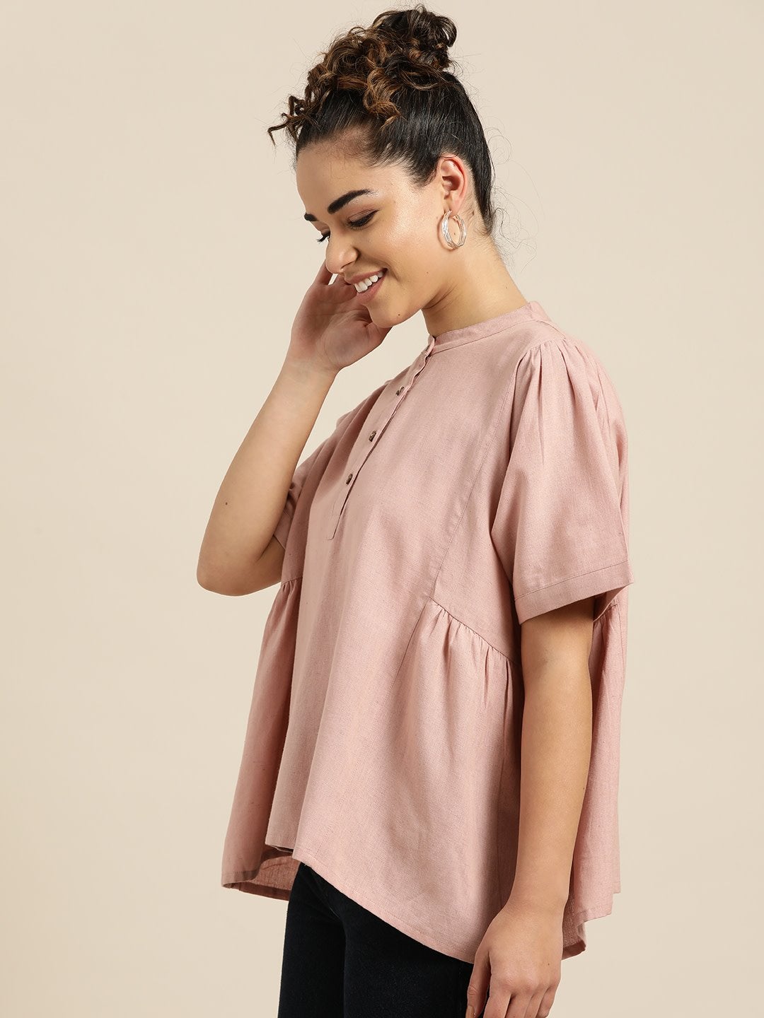 Women's Baked Pink Kimono Sleeve Boxy Top - SASSAFRAS