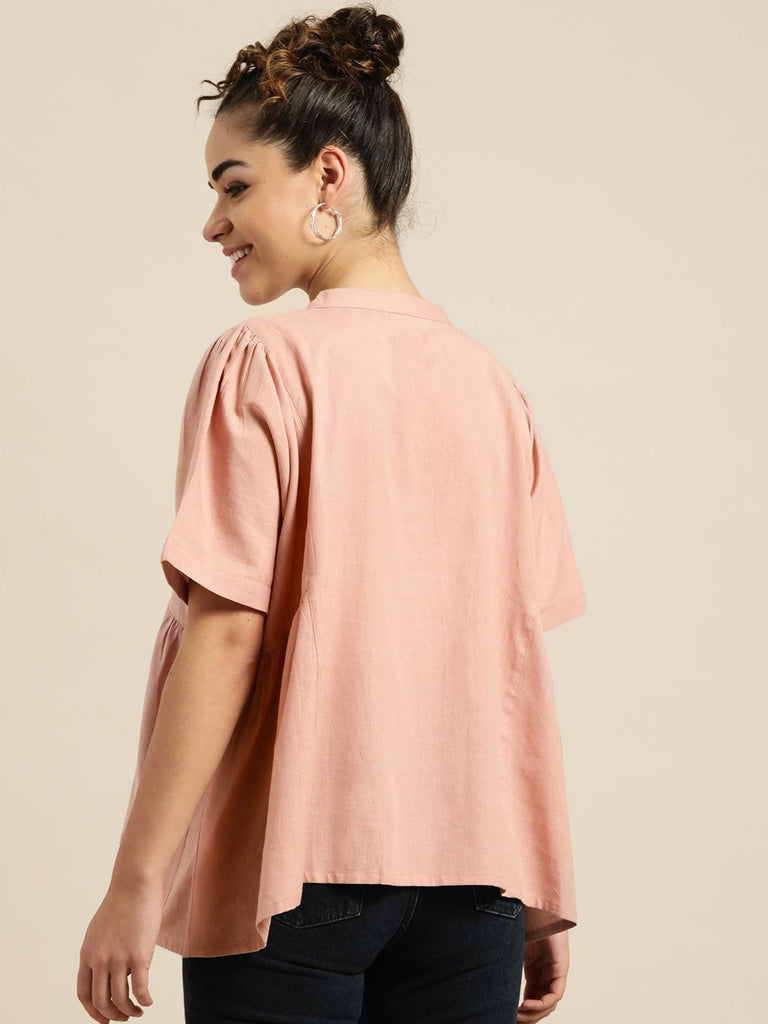 Women's Baked Pink Kimono Sleeve Boxy Top