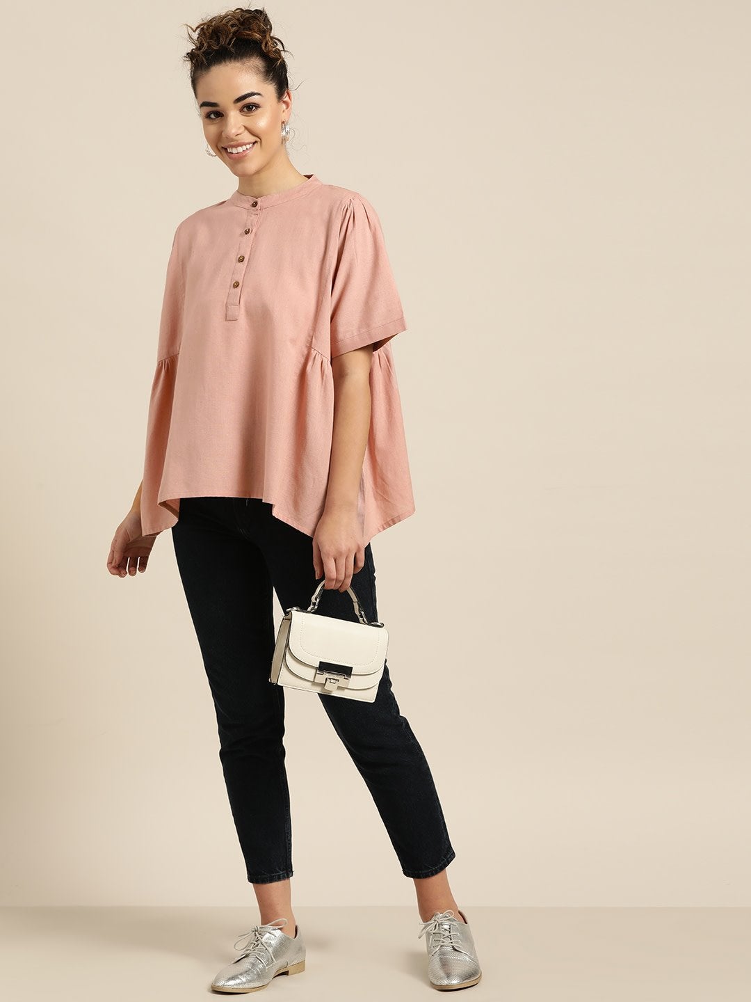 Women's Baked Pink Kimono Sleeve Boxy Top - SASSAFRAS