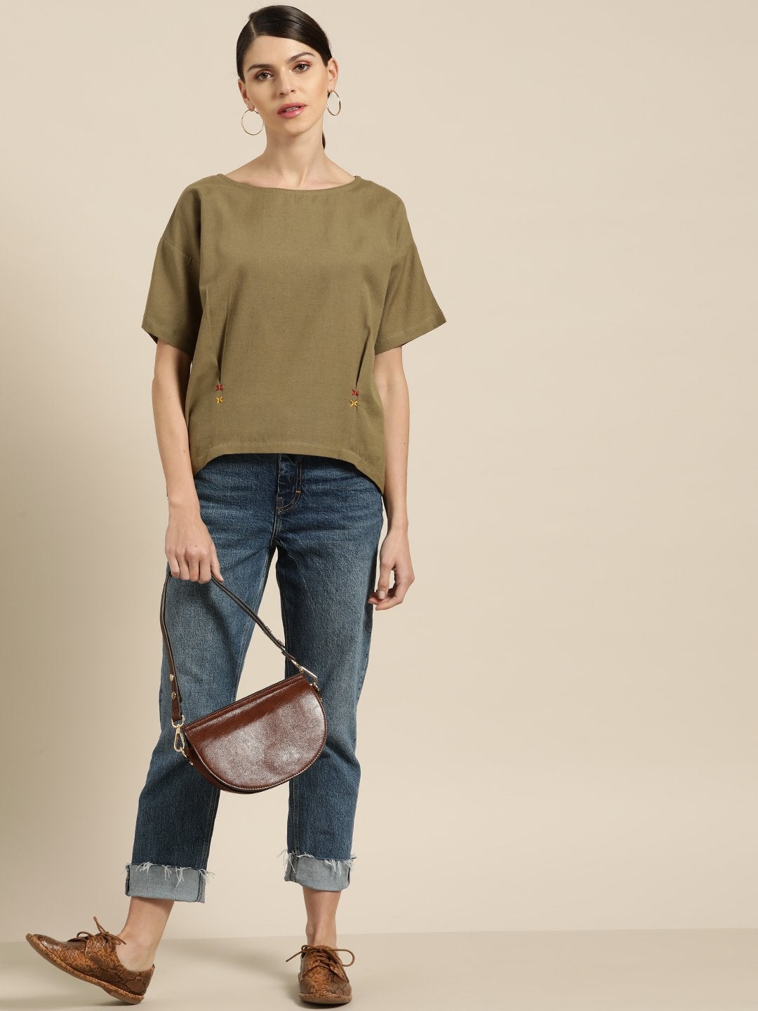 Women's Olive High Low Top - SASSAFRAS