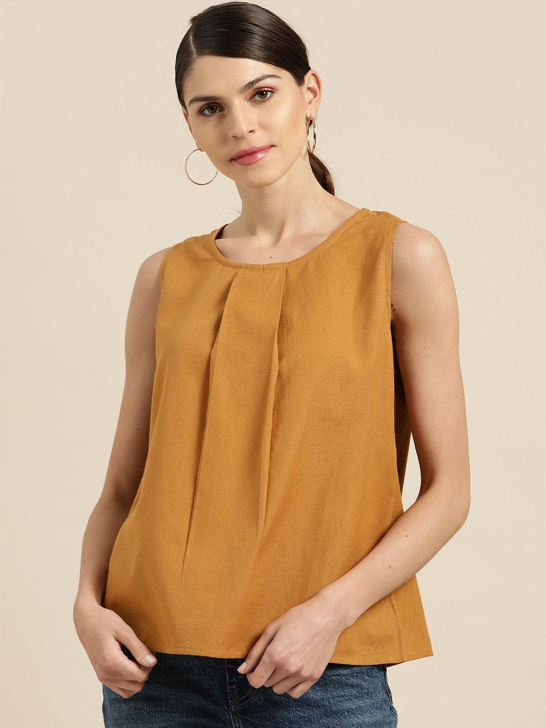 Women's Brown Sleeveless Back Tie Up Top - SASSAFRAS