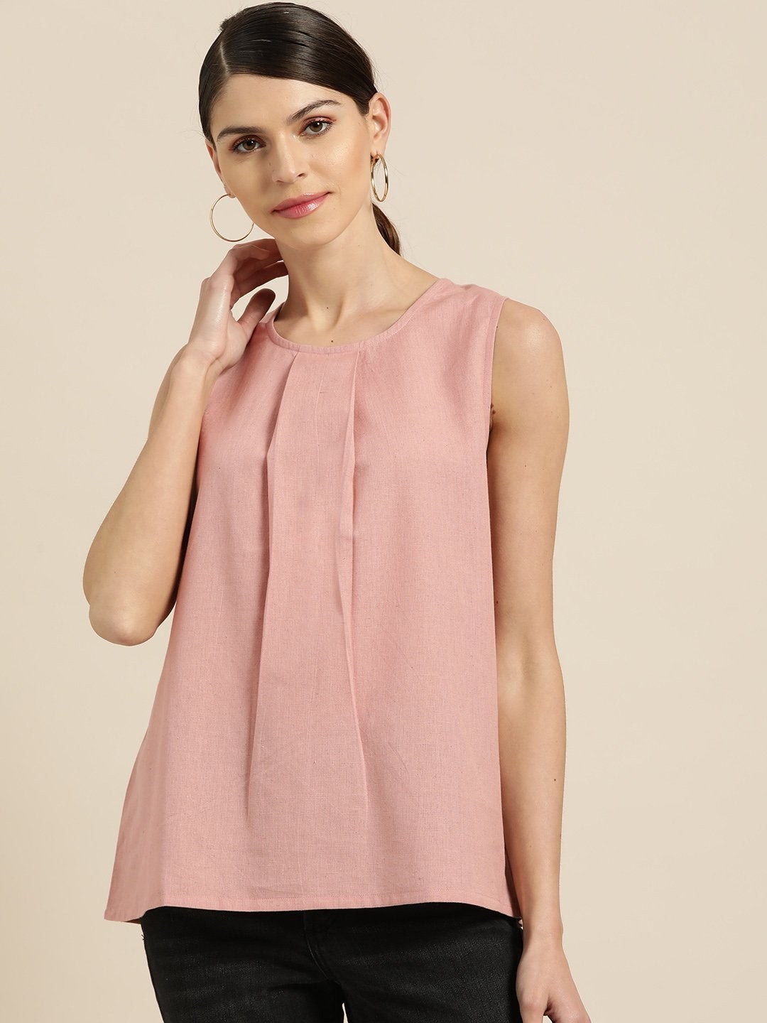 Women's Baked Pink Sleeveless Back Tie Up Top - SASSAFRAS