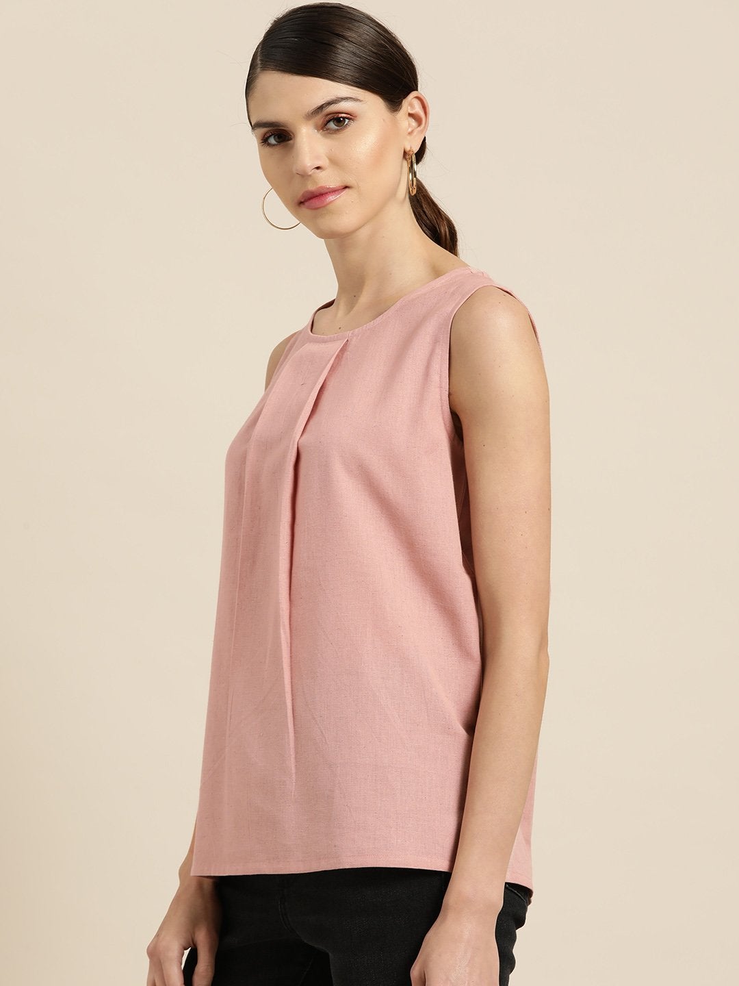 Women's Baked Pink Sleeveless Back Tie Up Top - SASSAFRAS