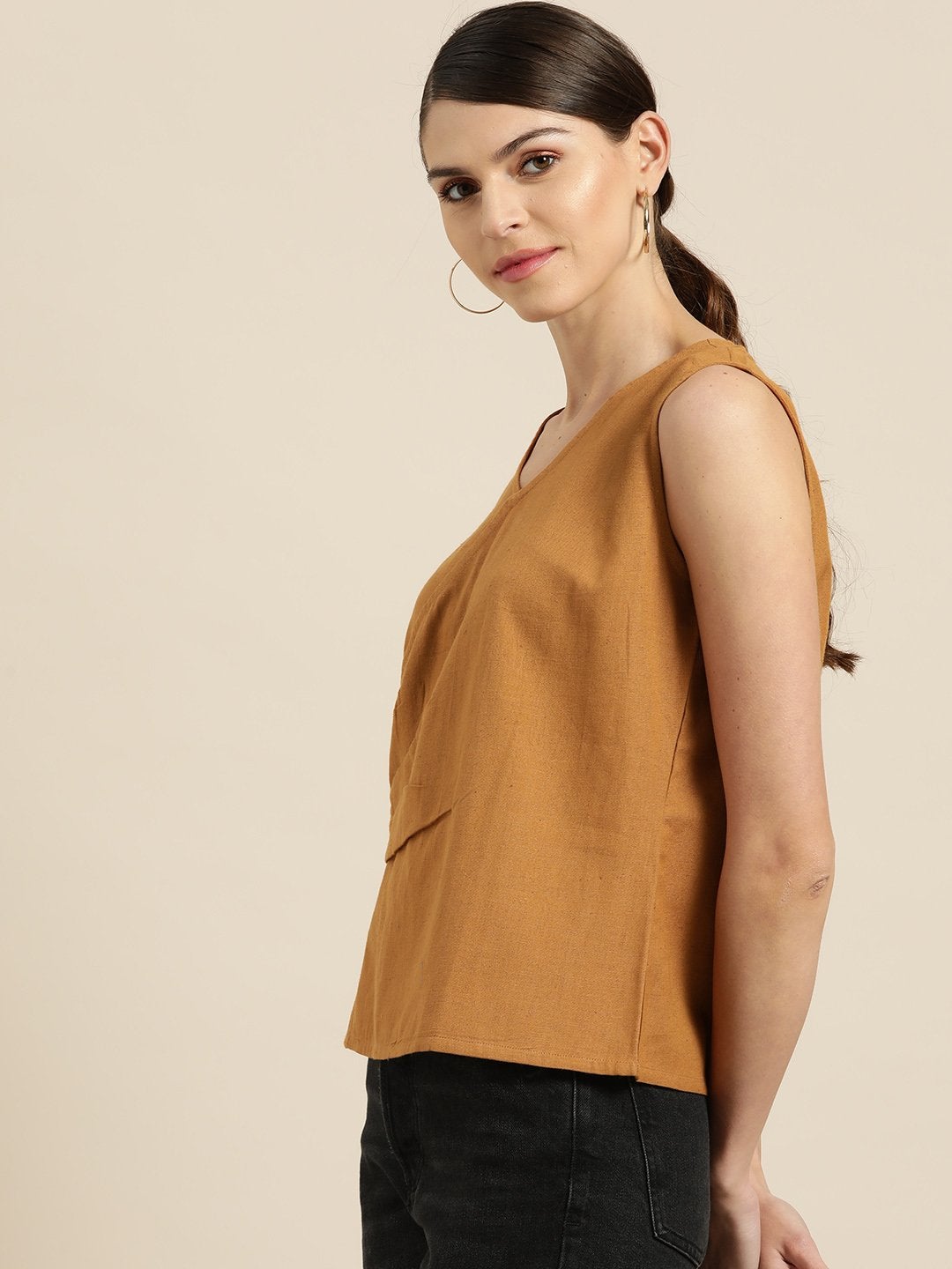 Women's Brown Wrap Sleeveless Top - SASSAFRAS