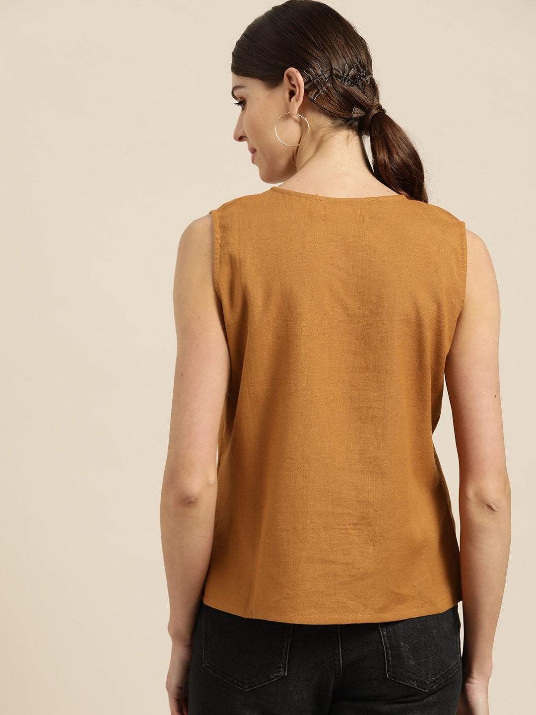 Women's Brown Wrap Sleeveless Top - SASSAFRAS