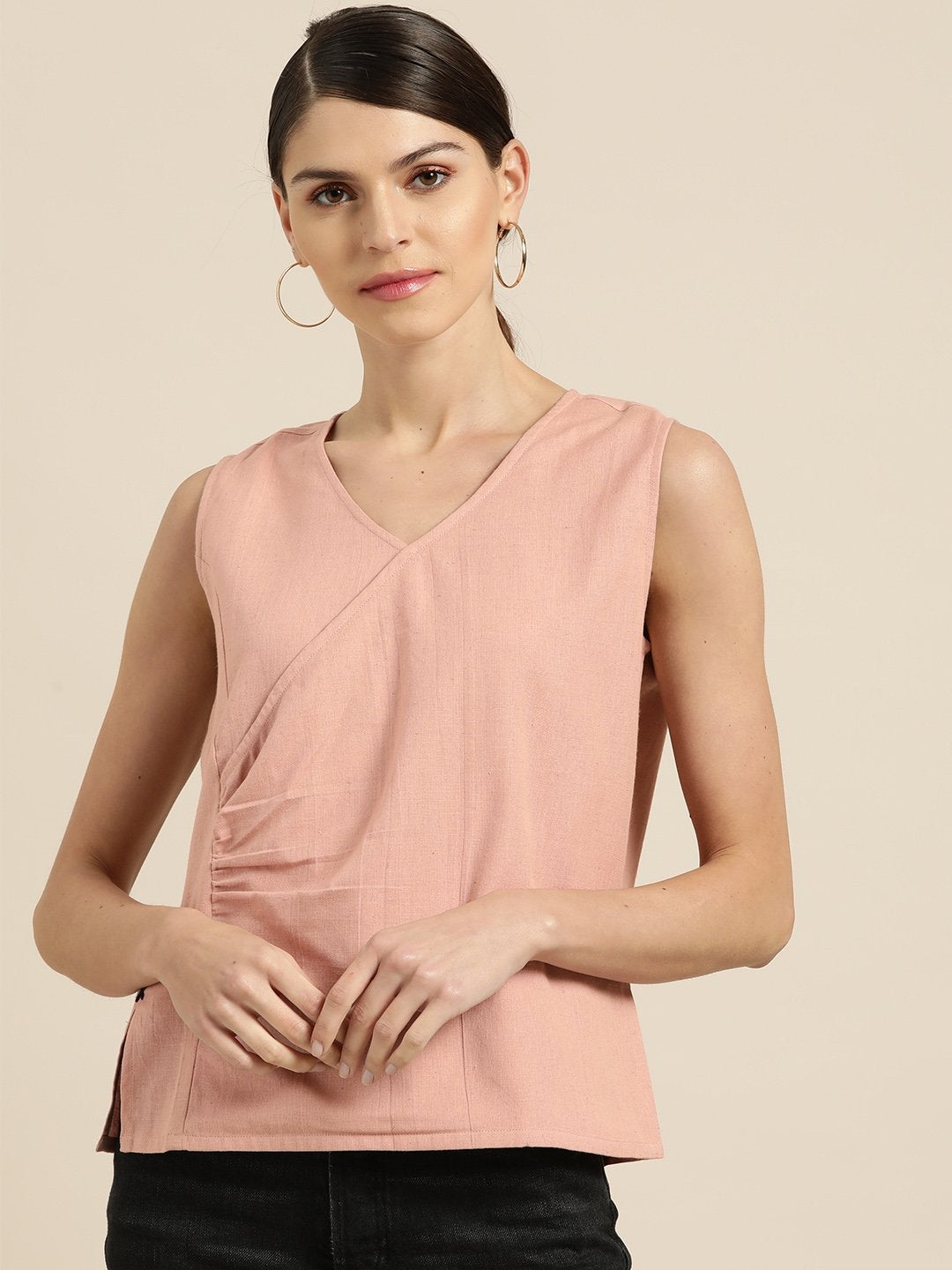 Women's Baked Pink Wrap Sleeveless Top - SASSAFRAS