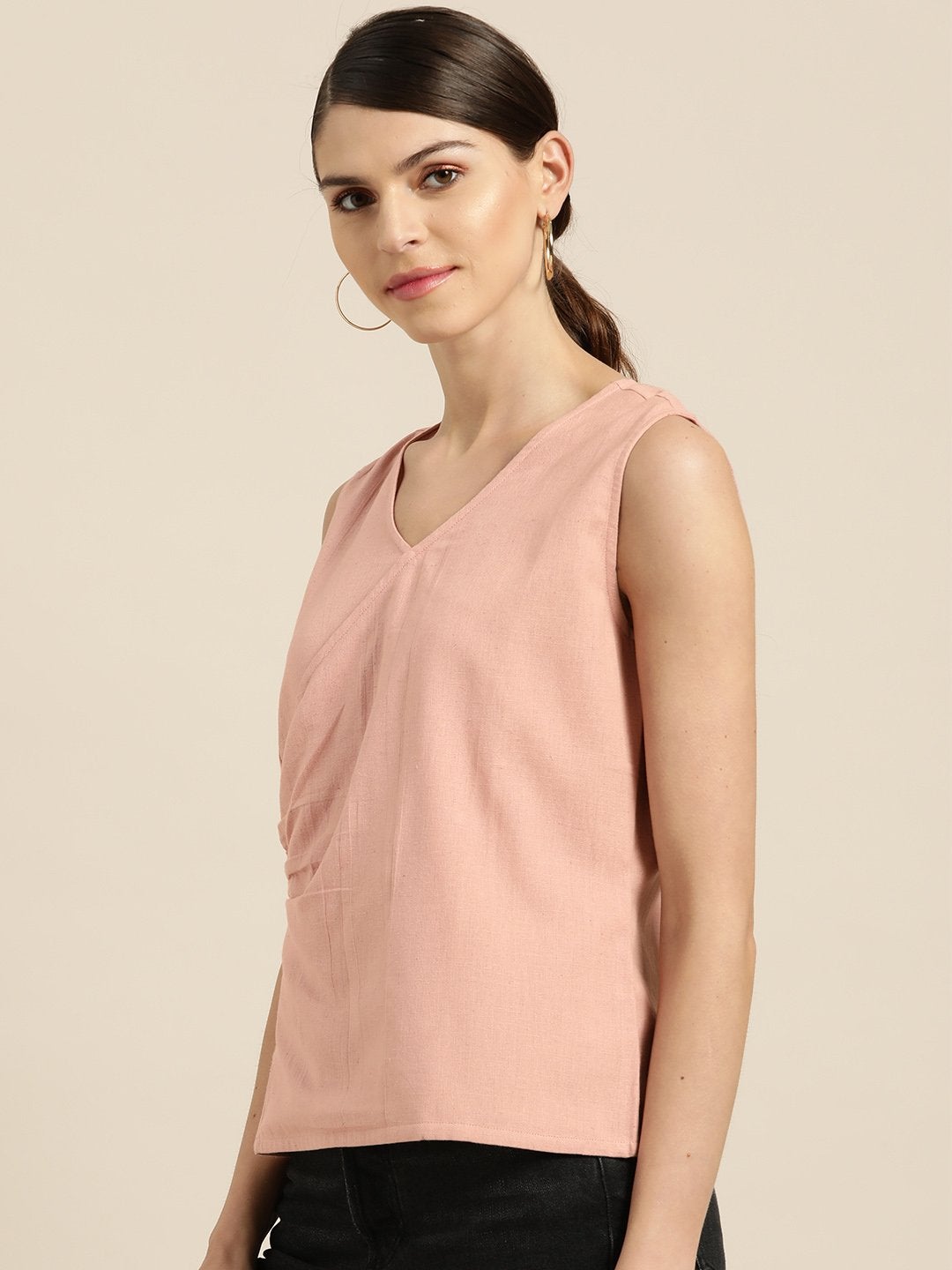 Women's Baked Pink Wrap Sleeveless Top - SASSAFRAS