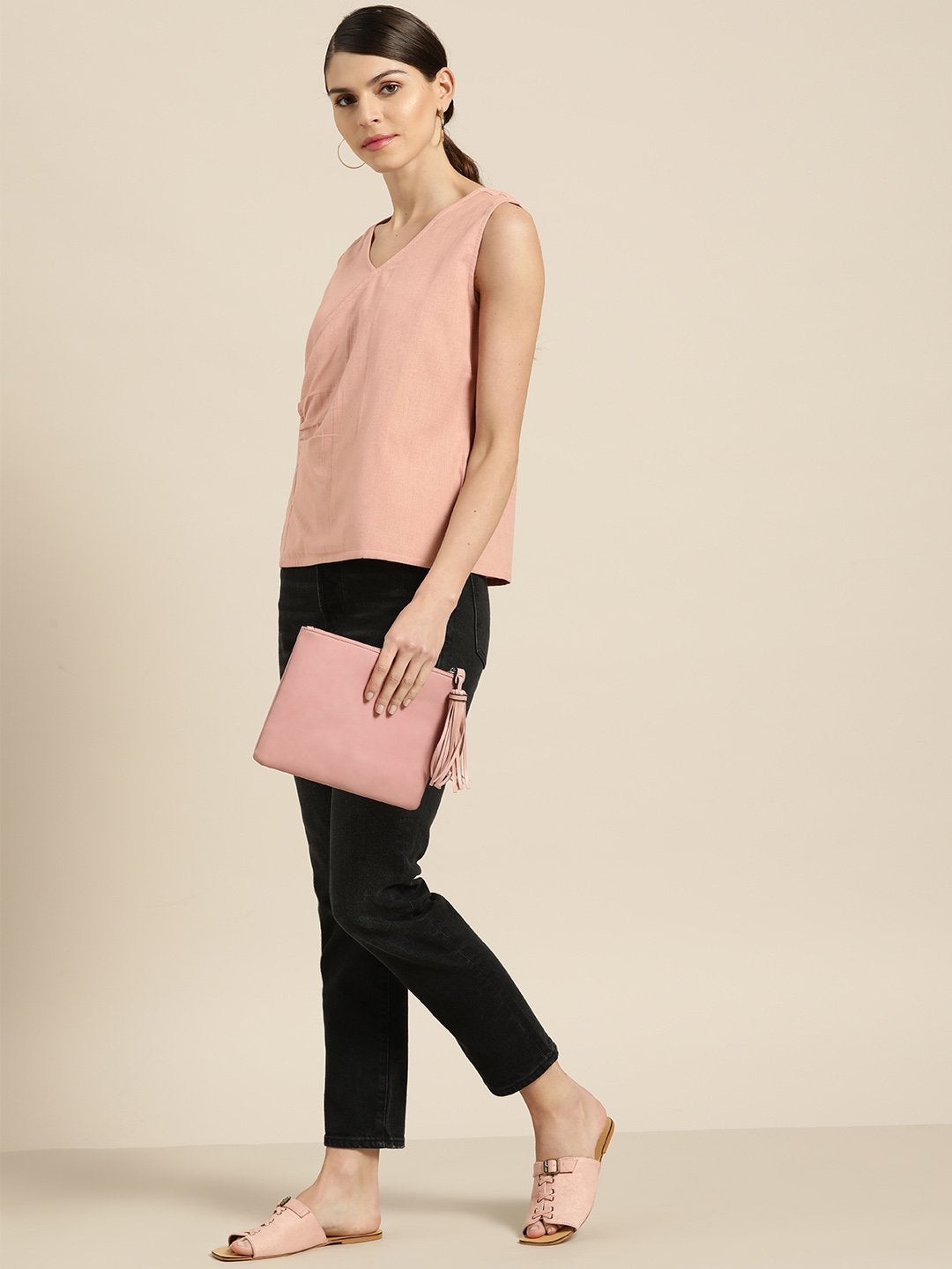 Women's Baked Pink Wrap Sleeveless Top - SASSAFRAS