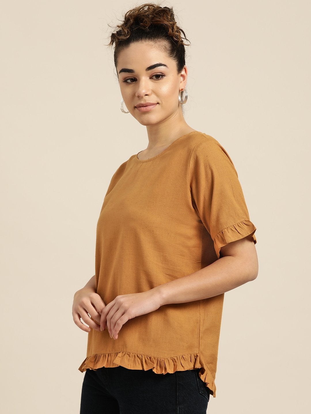 Women's Brown Frill Detail Top - SASSAFRAS