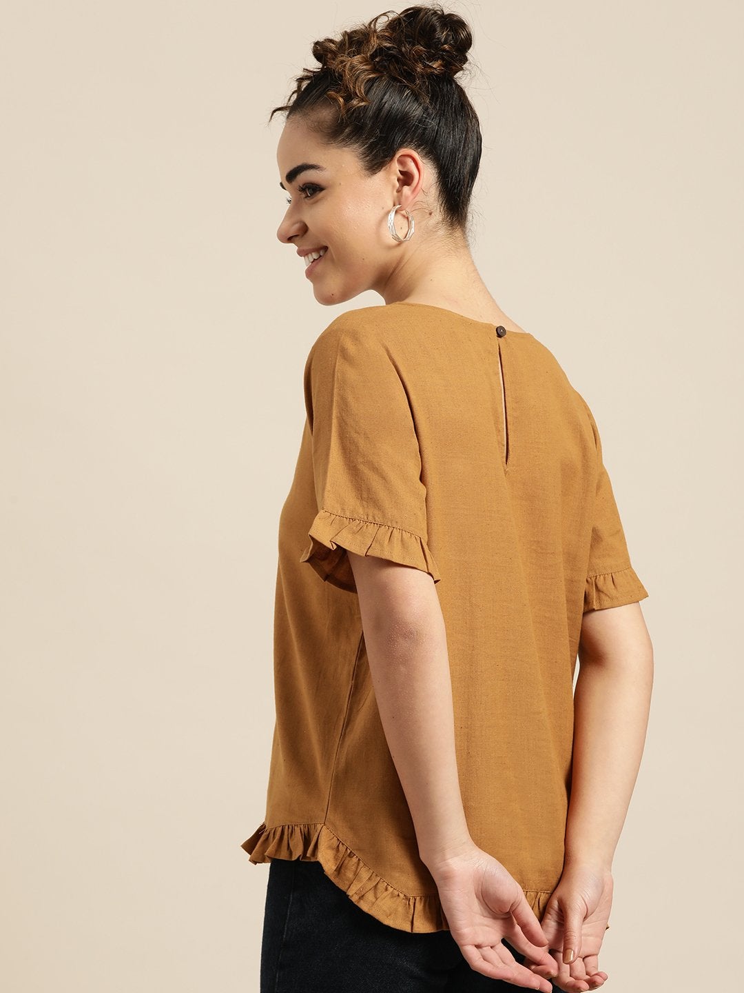 Women's Brown Frill Detail Top - SASSAFRAS