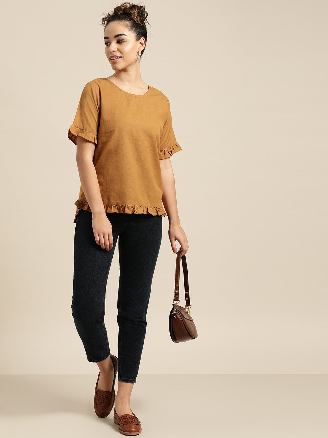 Women's Brown Frill Detail Top - SASSAFRAS