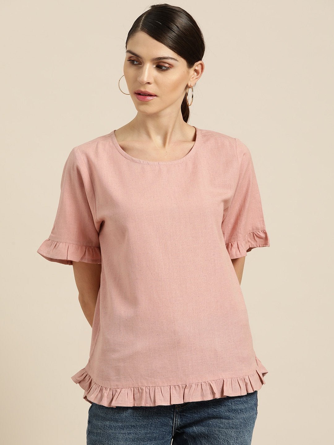 Women's Baked Pink Frill Detail Top - SASSAFRAS