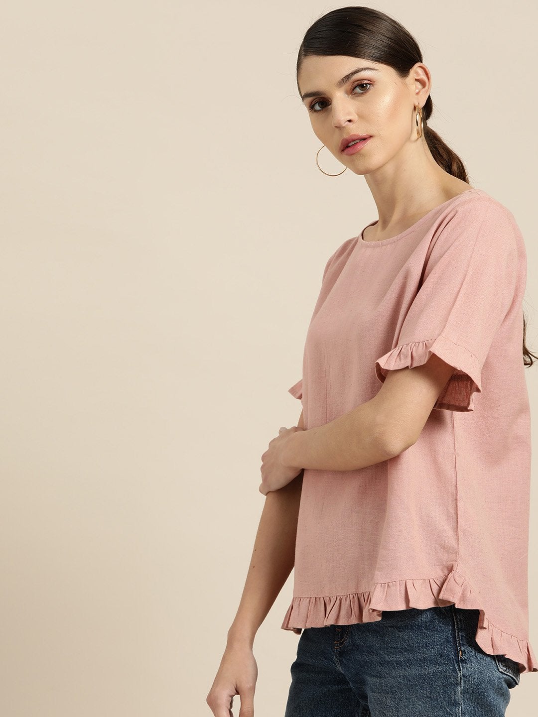 Women's Baked Pink Frill Detail Top - SASSAFRAS