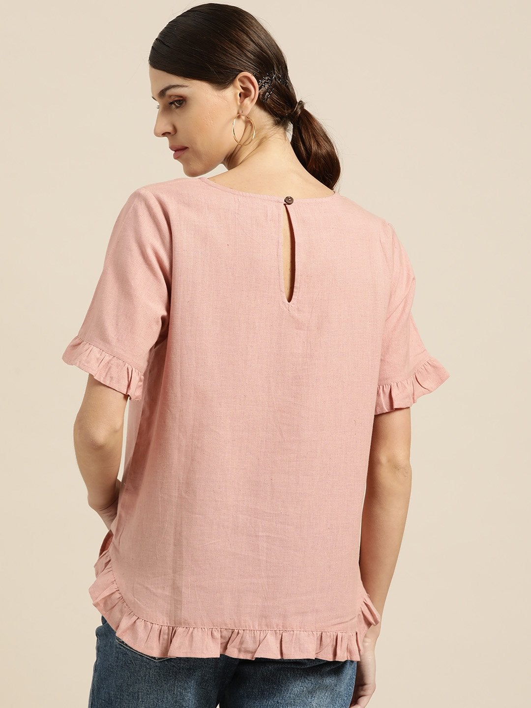 Women's Baked Pink Frill Detail Top - SASSAFRAS