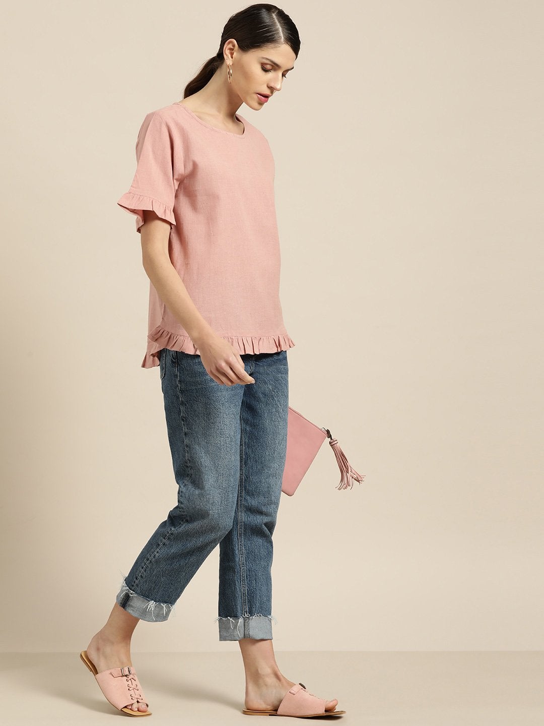 Women's Baked Pink Frill Detail Top - SASSAFRAS