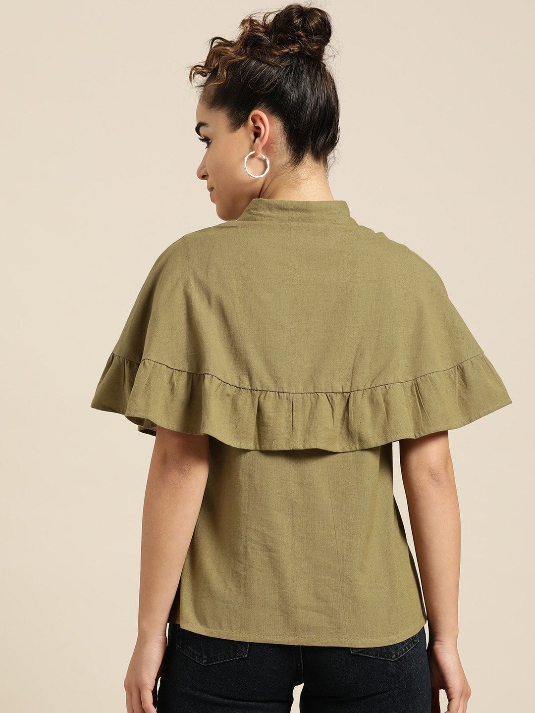 Women's Olive Button Placket Cape Blouse - SHAE