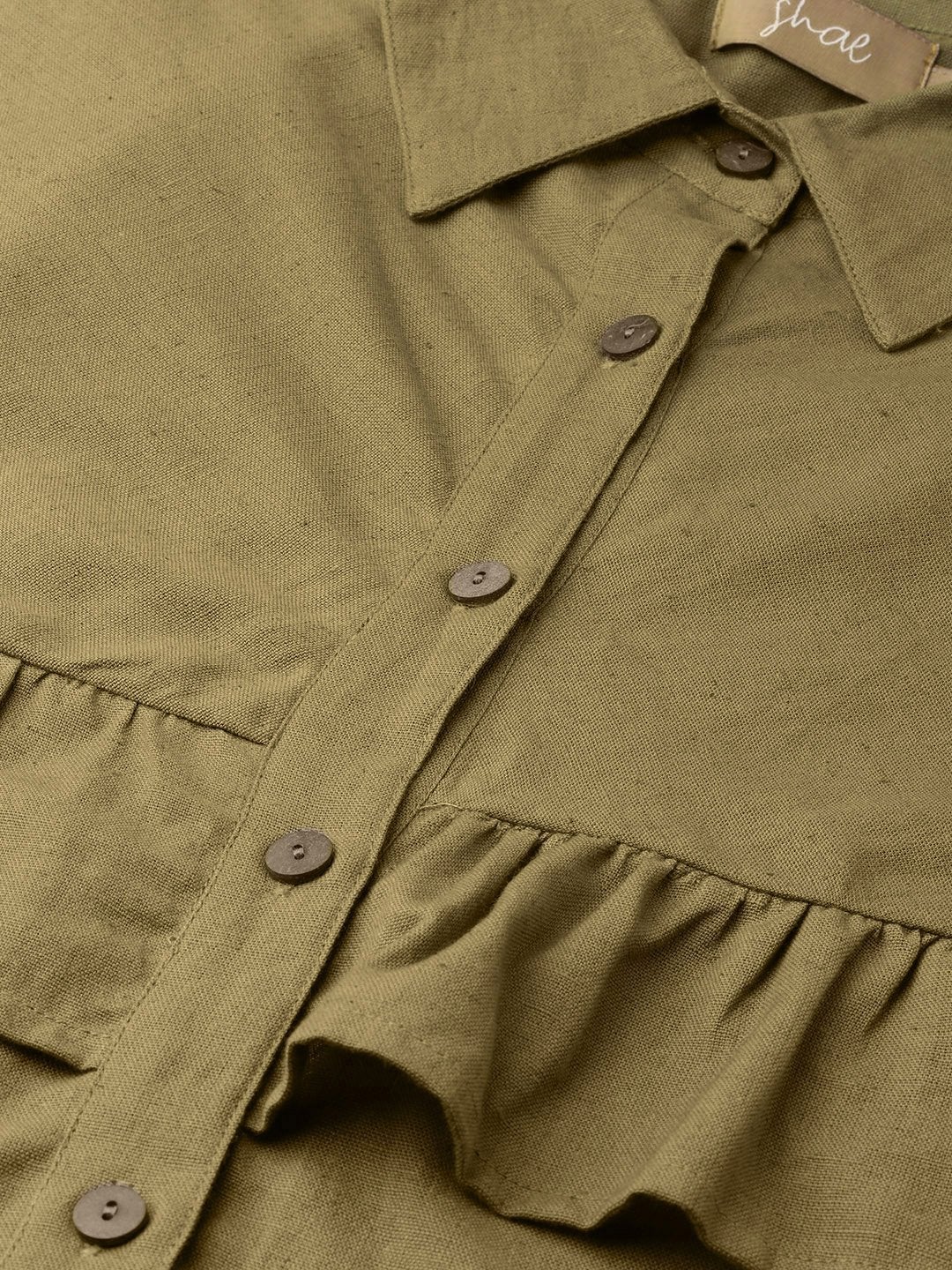 Women's Olive Button Placket Cape Blouse - SHAE