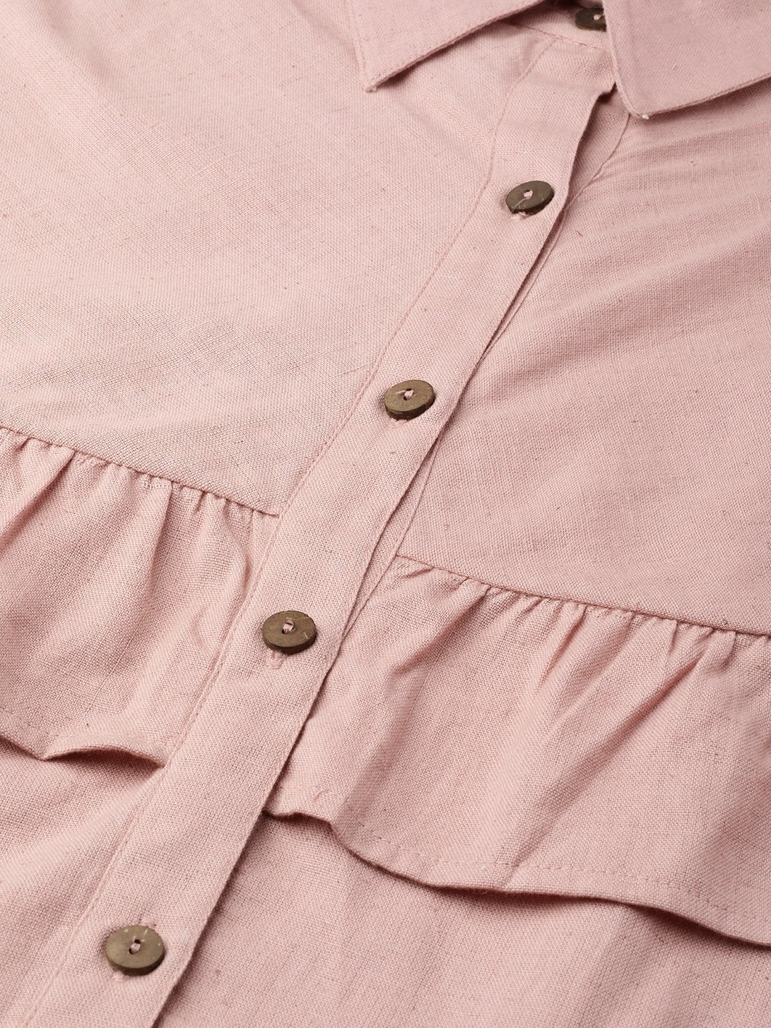Women's Baked Pink Button Placket Cape Blouse - SHAE