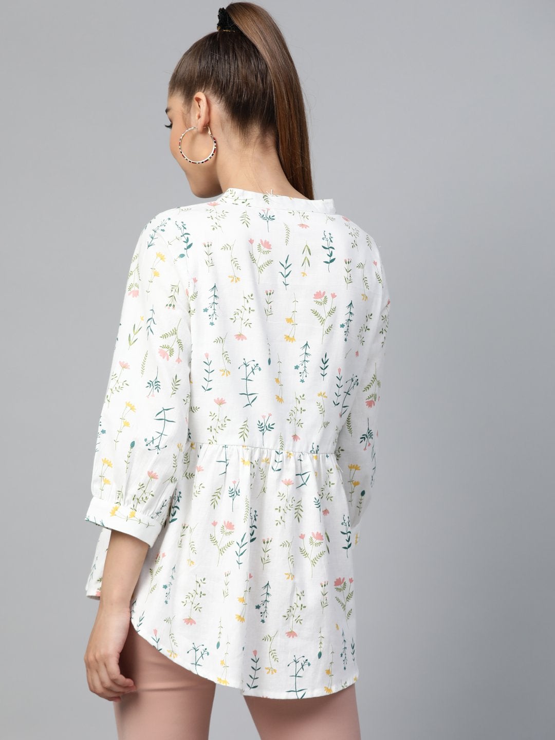 Women's White Floral Peplum Top - SASSAFRAS