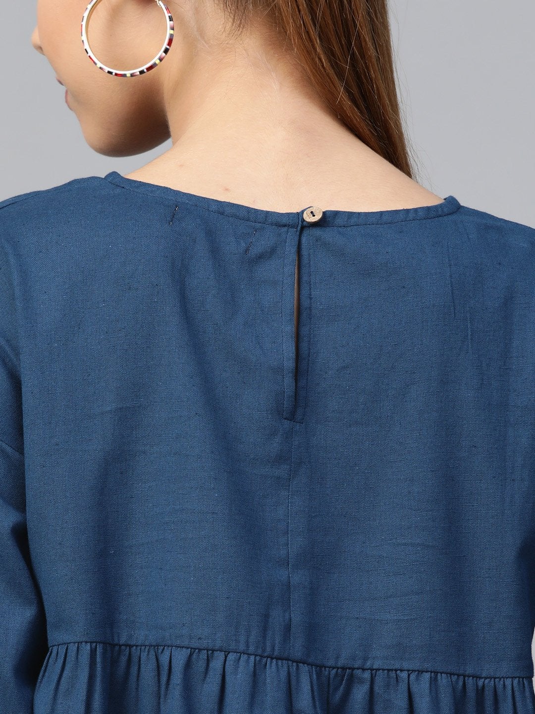 Women's Navy Yoke Embroidery Top - SASSAFRAS