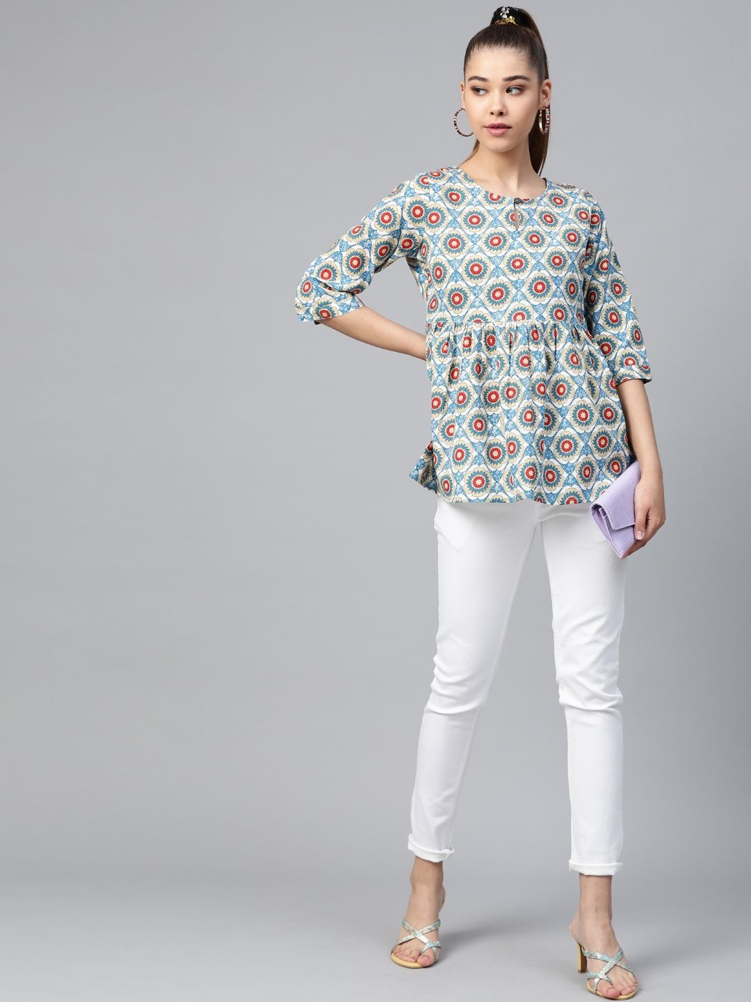 Women's Blue Floral Peplum Top - SASSAFRAS