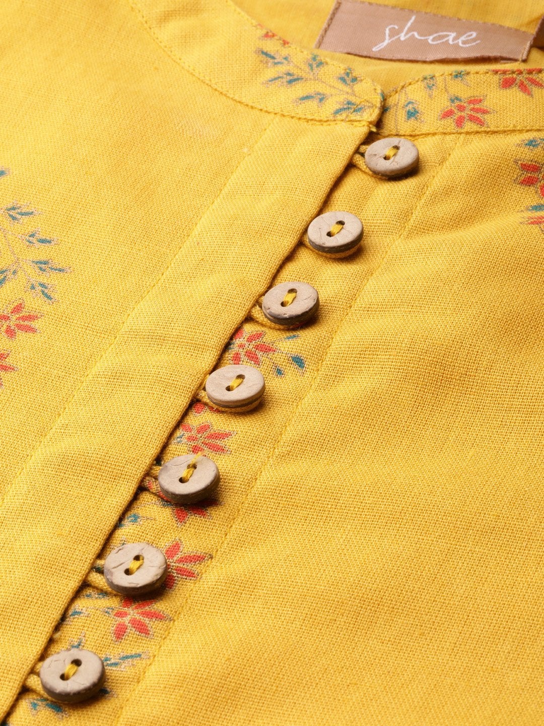 Women's Mustard Floral Front Button Gathered Top - SASSAFRAS