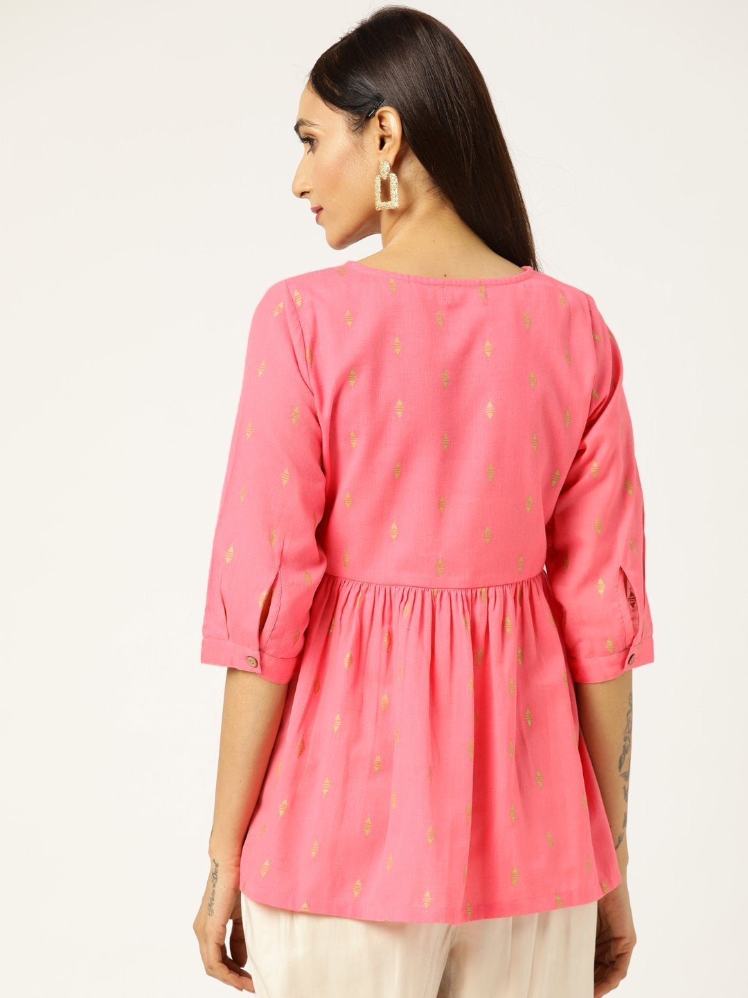 Women's Pink Foil Print Peplum Top - SASSAFRAS