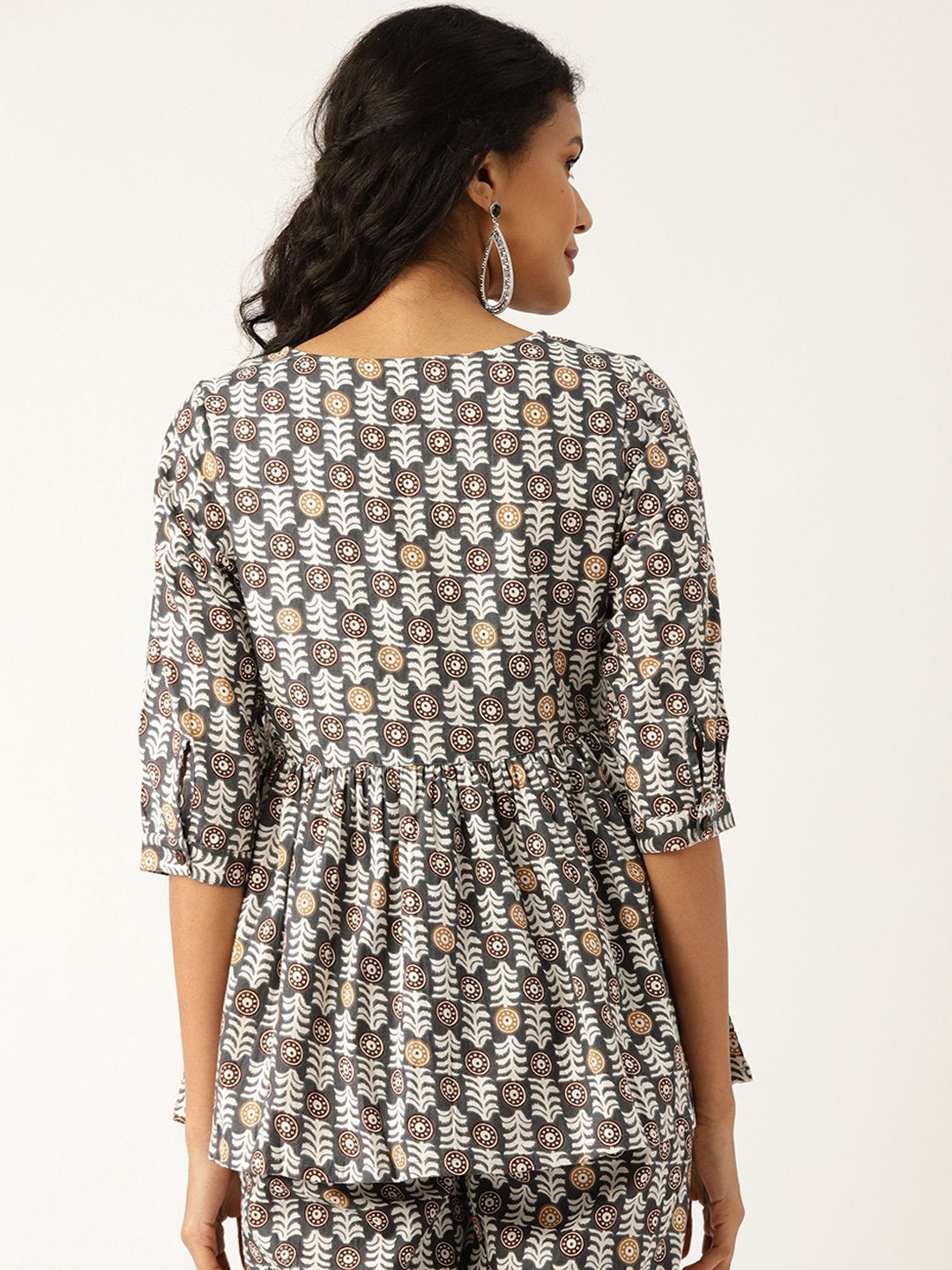 Women's Grey Floral Front Keyhole Peplum Top - SASSAFRAS