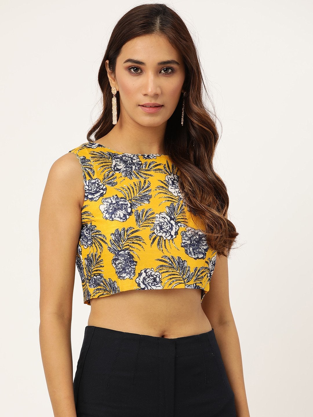 Women's Mustard Floral Crop Top - SASSAFRAS