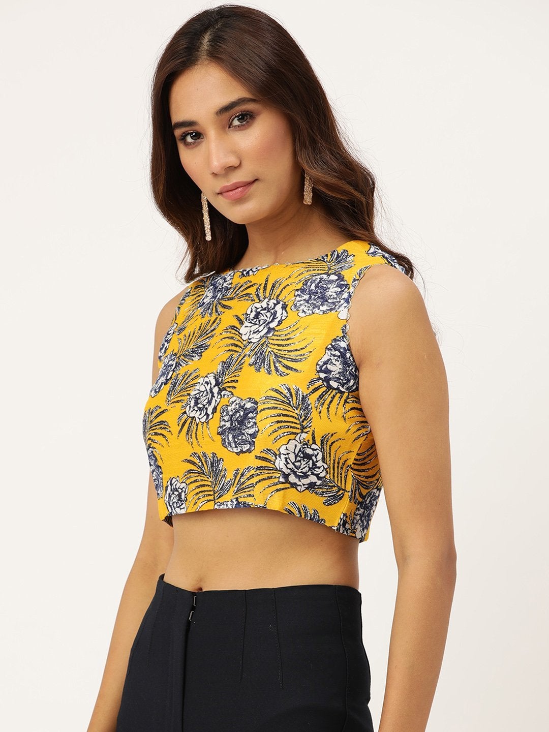 Women's Mustard Floral Crop Top - SASSAFRAS