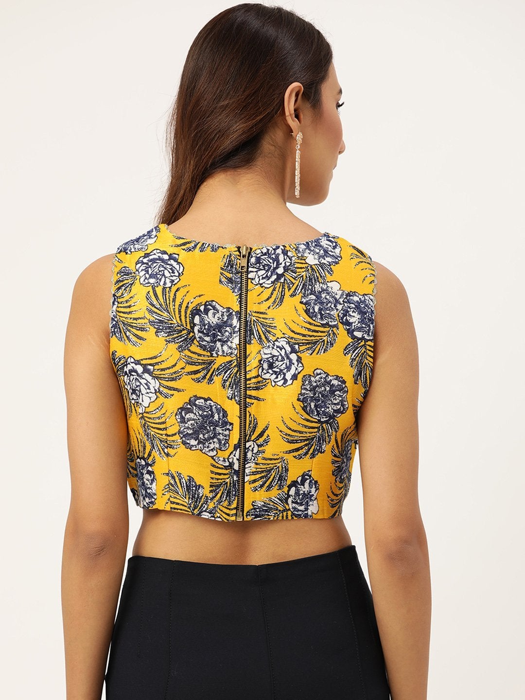 Women's Mustard Floral Crop Top - SASSAFRAS