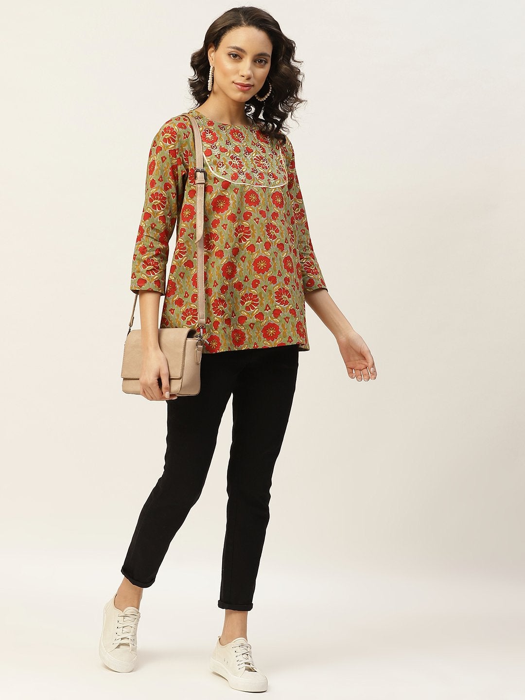 Women's Grey Floral Zari Embroidery A Line Top - SASSAFRAS