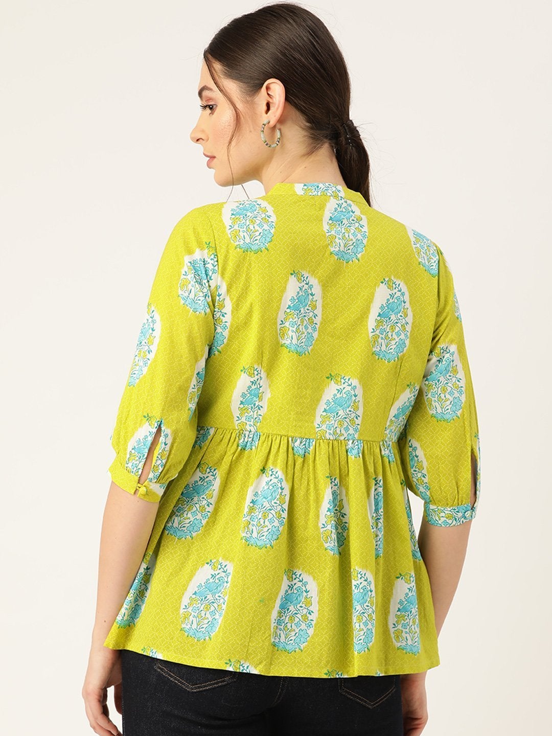 Women's Lime Green Bird Floral Top - SASSAFRAS