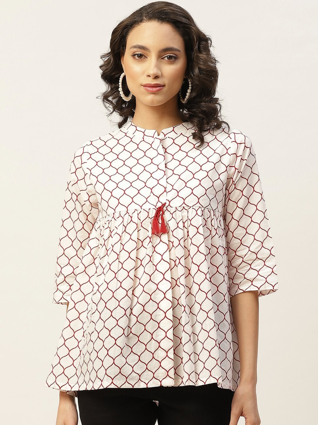 Women's Red Geometric Print Top - SASSAFRAS