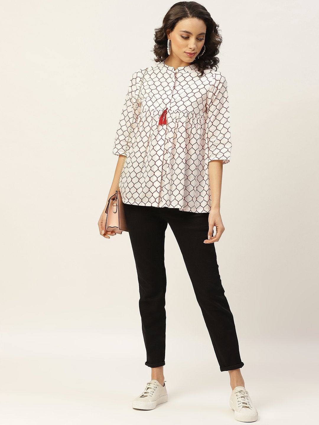 Women's Red Geometric Print Top - SASSAFRAS