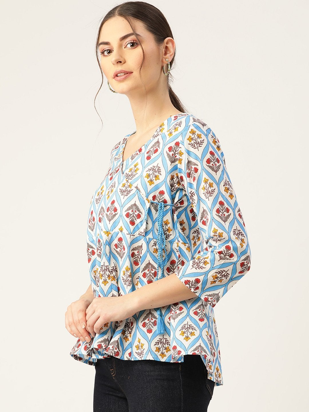 Women's Blue Floral Wrap Anarkali Top - SHAE