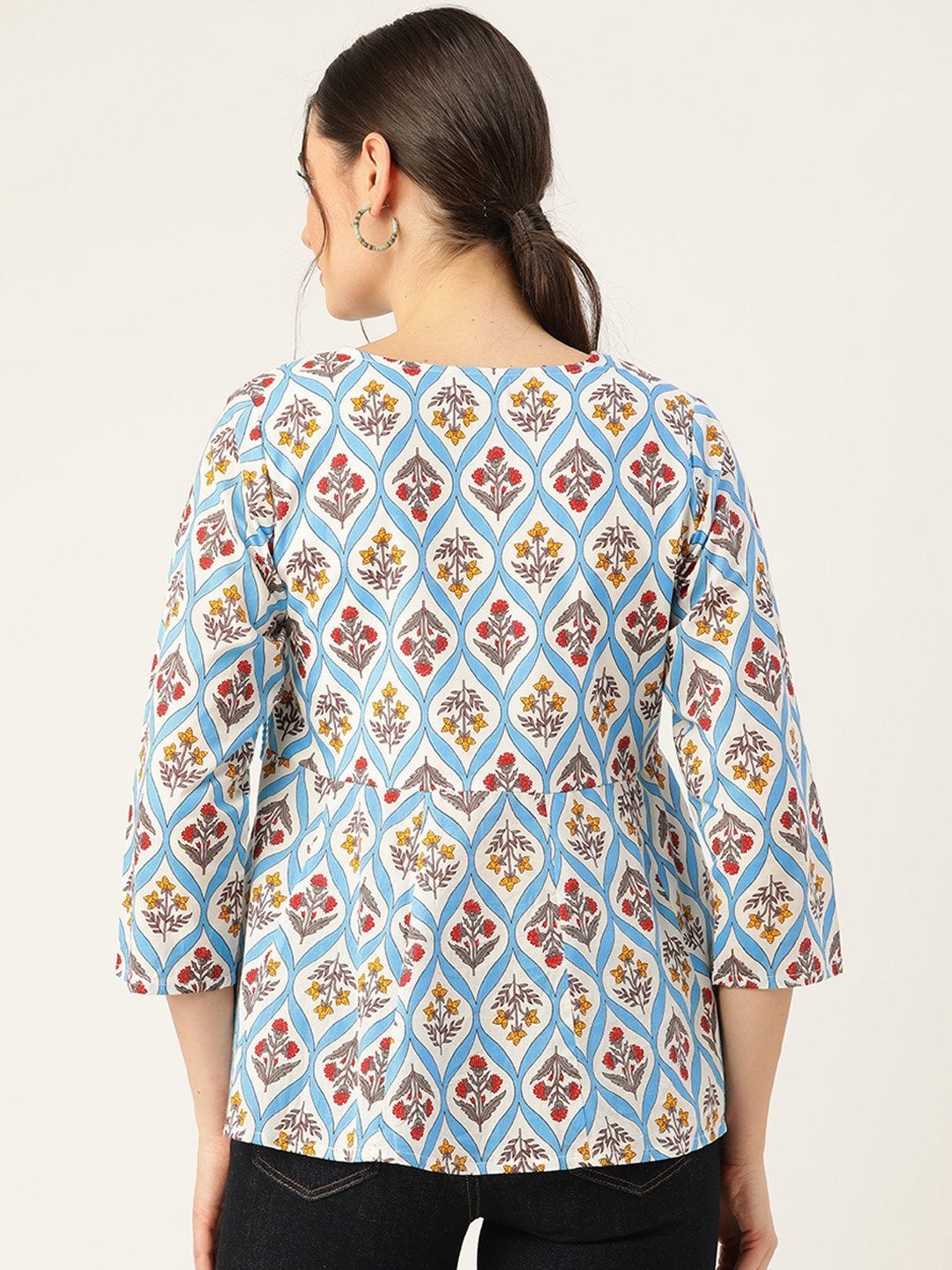 Women's Blue Floral Wrap Anarkali Top - SHAE