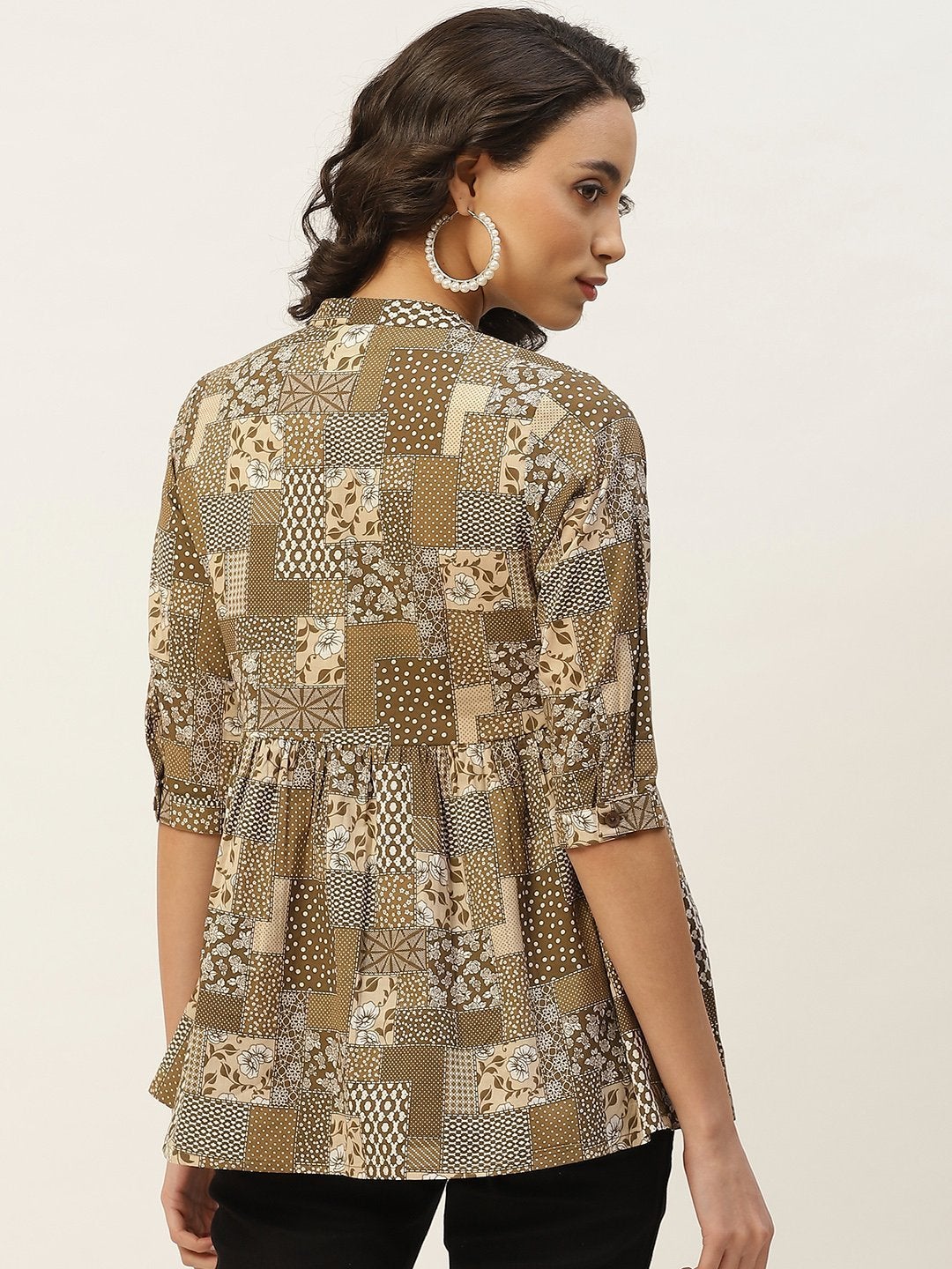 Women's Brown Floral Front Button Top - SASSAFRAS