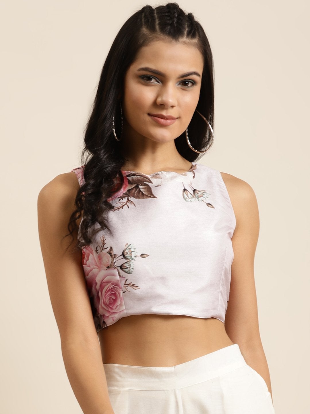 Women's Nude Floral Sleeveless Crop Top