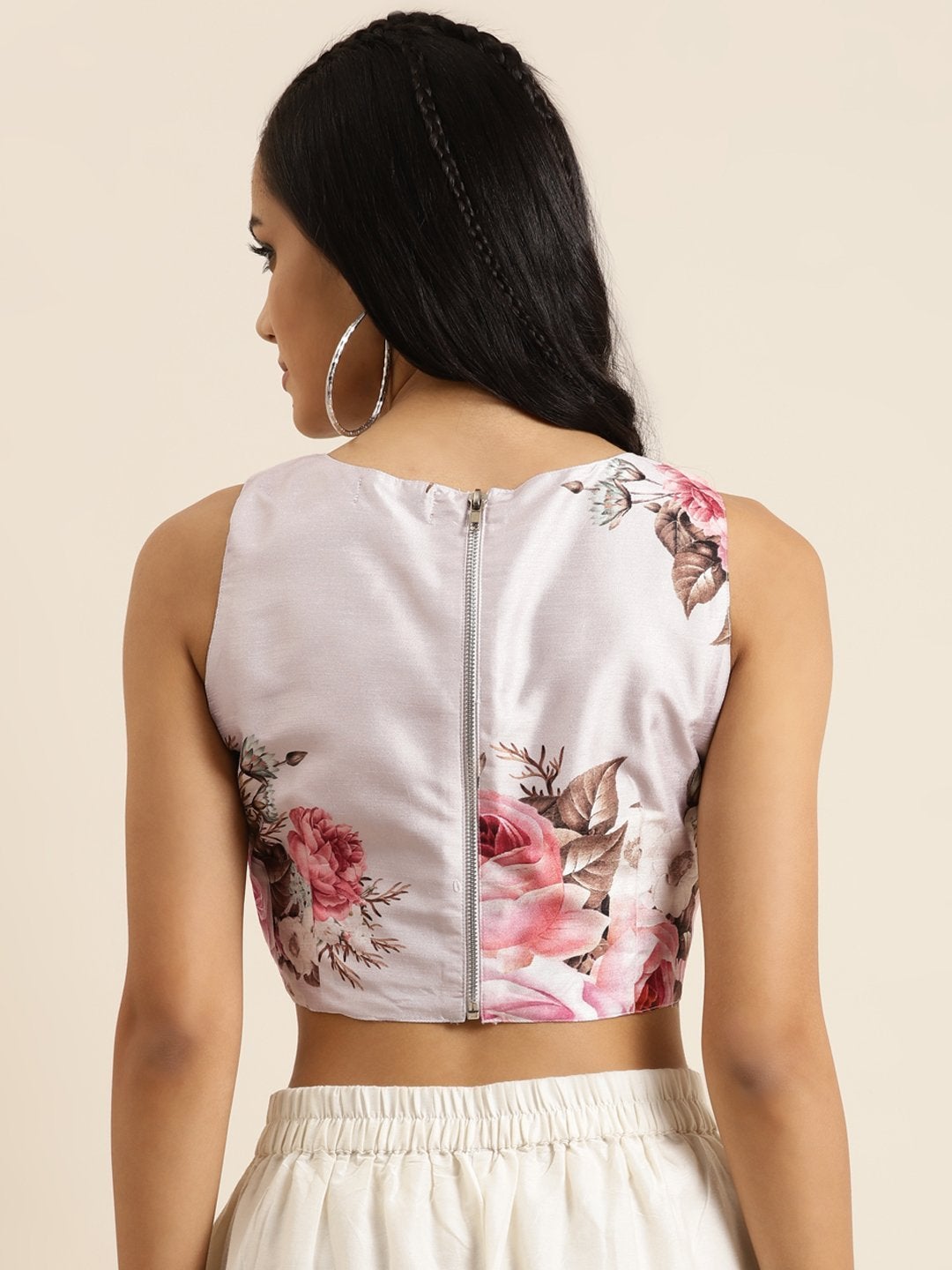 Women's Nude Floral Sleeveless Crop Top